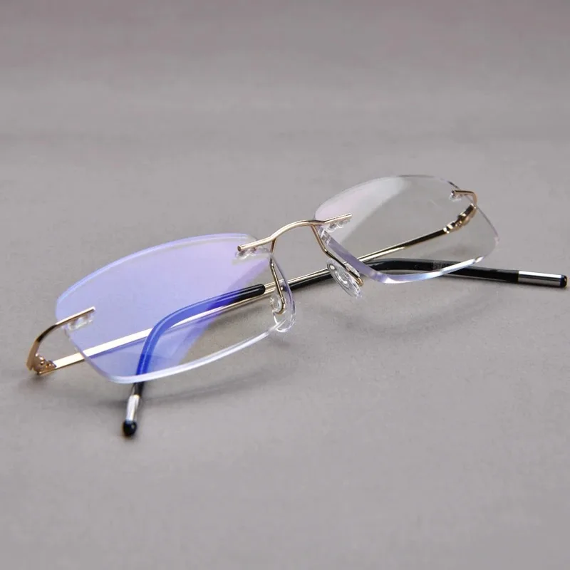 Rahmenlose Lesebrille mit geschliffenen Kanten, Anti-Blaulicht-Brille, Anti-Ermüdungs-Lesebrille für Männer mittleren Alters und ältere Menschen +3,5