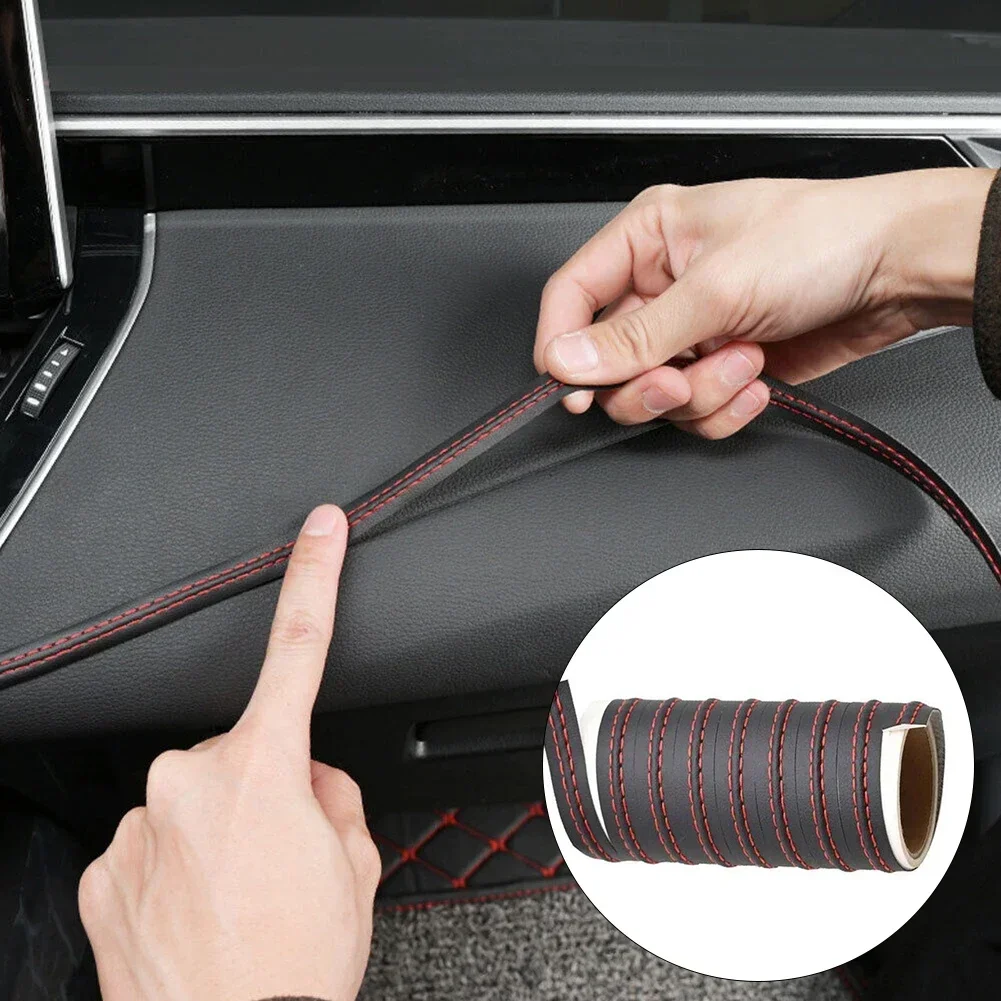 2M PU Leather Car Dashboard Car Door Decor Line Strip Sticker Red Moulding Trim Accessories Automotive Interior Universal