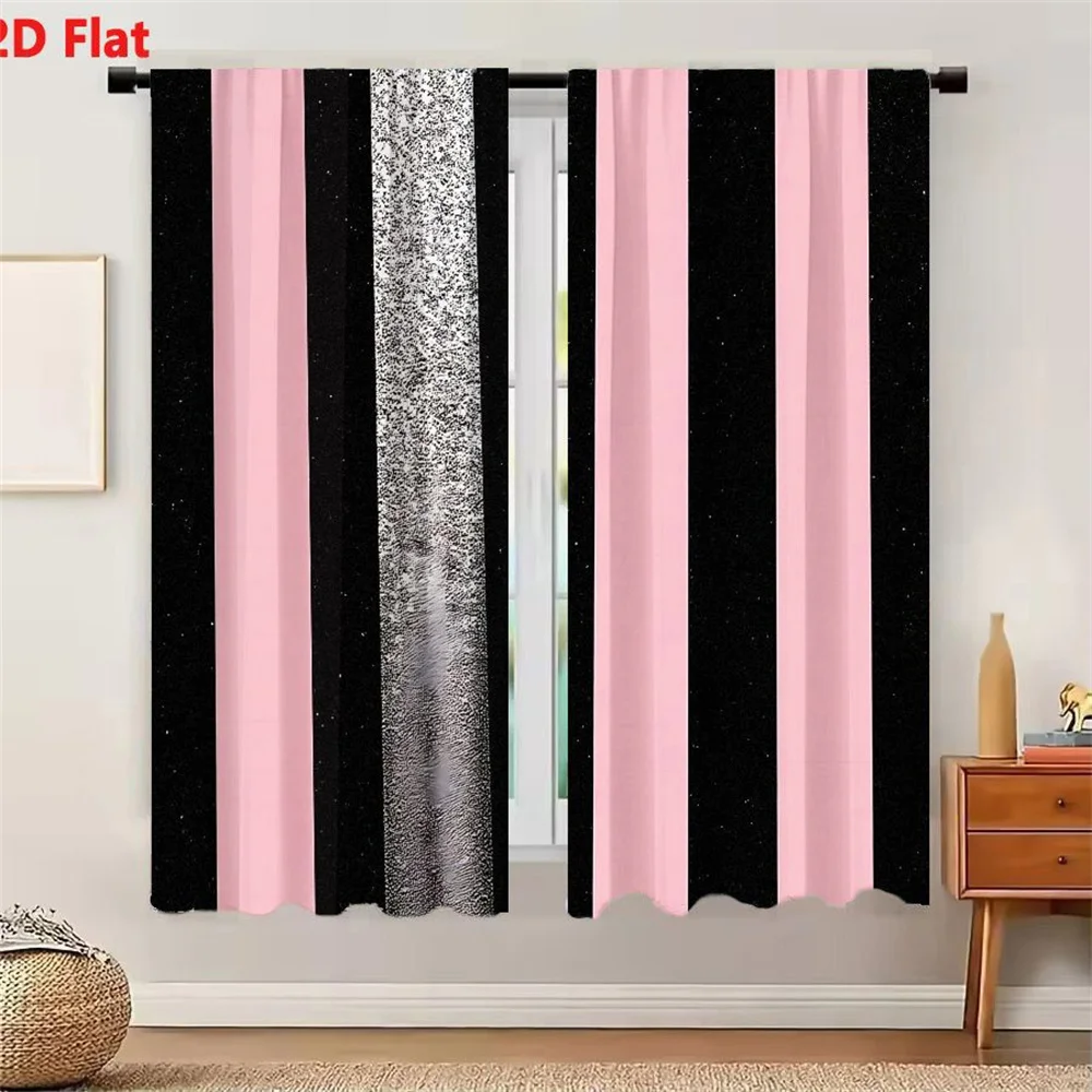 2Pcs Curtains Bold Abstract Vertical Stripes With Glitch Texture In Pink And Black Window Drapes for Bedroom Room Decor Decorati