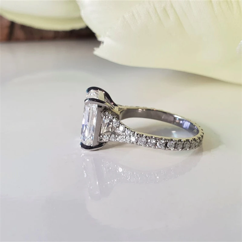 14K White Real Solid Gold 3.0CT Radiant Ice Cut Moissanite Split Engagement Ring 100% Real Gold Bridal Full Pave For Anniversary