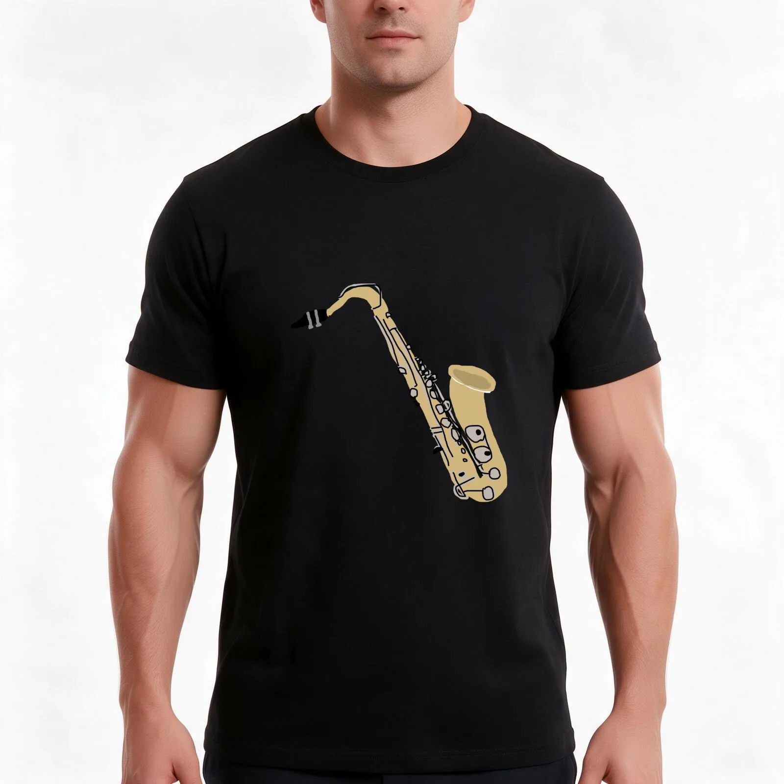 Tenor Saxophone Jazz Band Blues T-Shirt Summer Casual Cotton Tee Oversized Streetwear Tops Vintage Graphic Print 100% Cotton