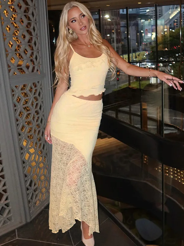 

Women's High-Waisted Skirt Tank Top Two-Piece Set Casual Pants Spring 2025 PU Material Ladies' Faion S538606R