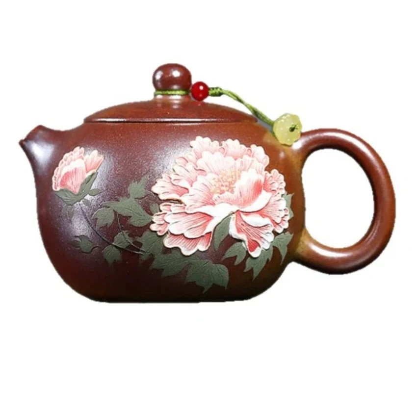 Yixing Purple Clay Pot Handmade Luxury Tea Maker Teapot Gift Set Flame-burnt Golden Section Mud Flame Raw Peony High-end Tea Set