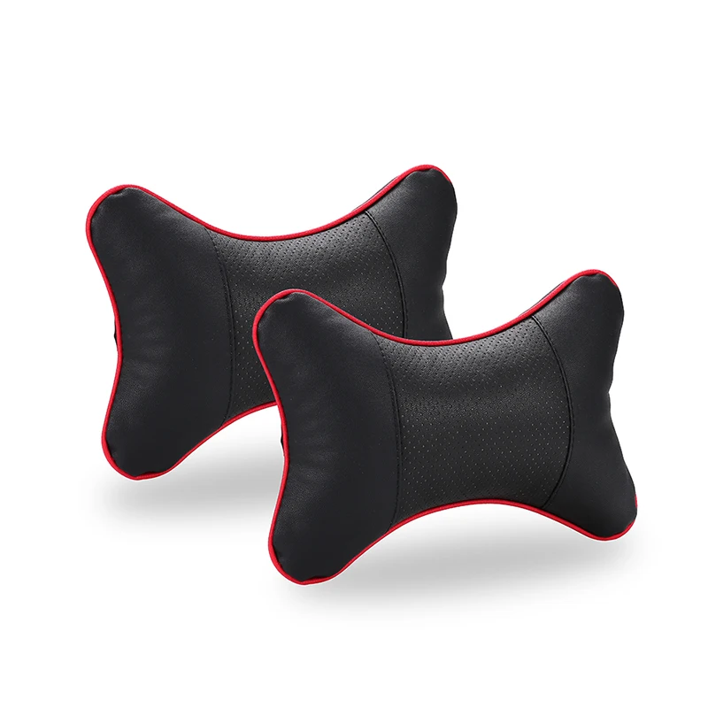 

2pcs Car Neck Pillow Double-sided PU Leather Perforating Design Hole-digging Car Headrest pillow Auto Safety Accessories