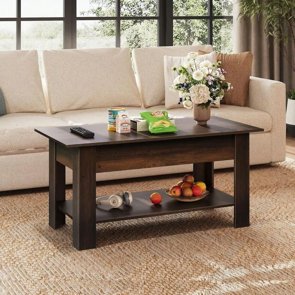 

39" Lift Top Coffee Table with Hidden Compartment & Storage Shelf, Modern Center Table for Living Room & Office Reception