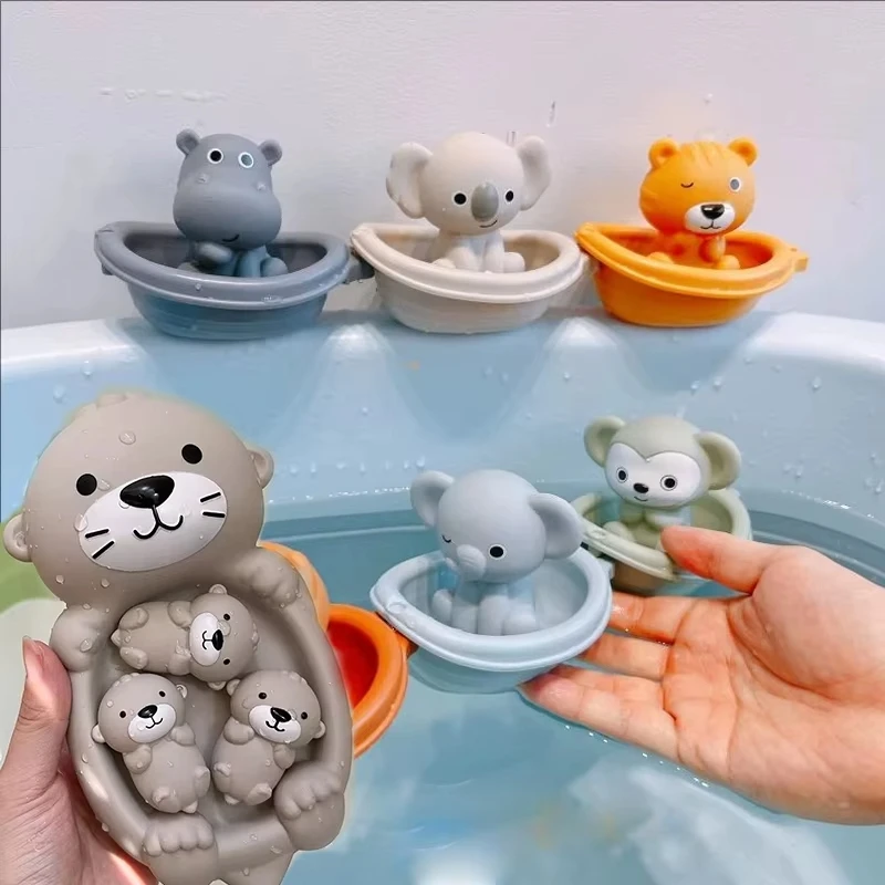 Baby Bath Toy For Kids Bathroom Stacking Boat Toys Animal Finger Puppet Shower Pool Float Toys Floating Bathtub Toys For Baby