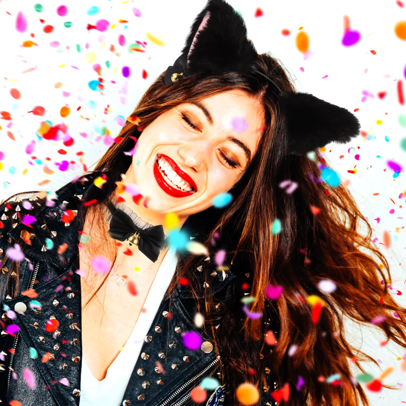 

Cat Ears Headband Neck Bell Animal Ear Hair Hoops Choker Necklace Girls Cosplay Party Stage Performance Christmas