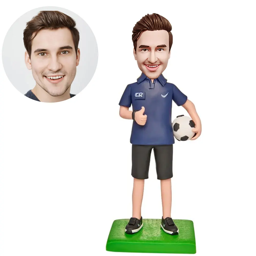 Custom Bobble-Heads Figurine Customized Doll - Polo Shirt Soccer Casual Handmade Gifts for Boyfriend