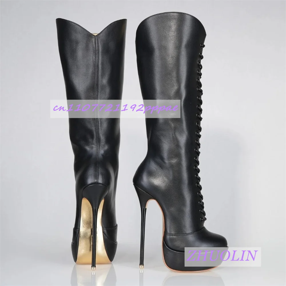 

Black Patent Leather Matte Straight-Leg Boots Women'S Platform 16cm Super High Heel Boots Sexy Pole Dance Slimming Elastic Boots