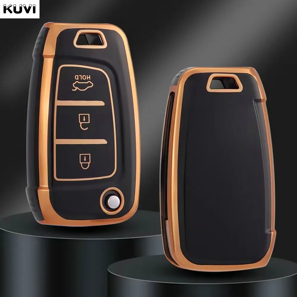 Novo tpu carro flip chave caso capa fob para hyundai elantra solaris tucson i30 i35 i40 kona genesis santa fe azera titular escudo