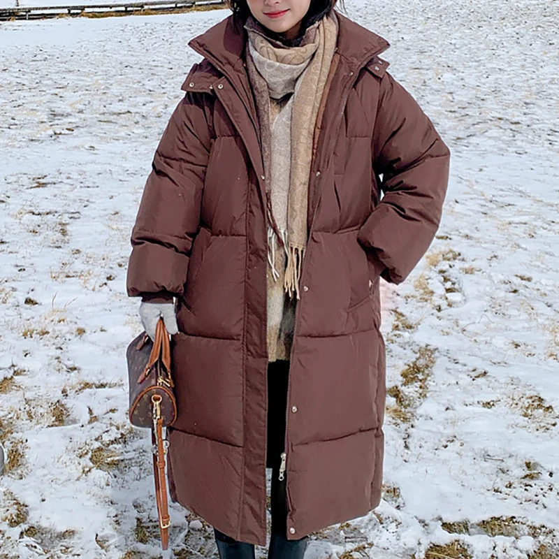 

Осенне-зимние ветрозащитные теплые женские парки, повседневные Простые однотонные модные хлопковые пальто с капюшоном и длинным рукавом, на молнии, с карманами