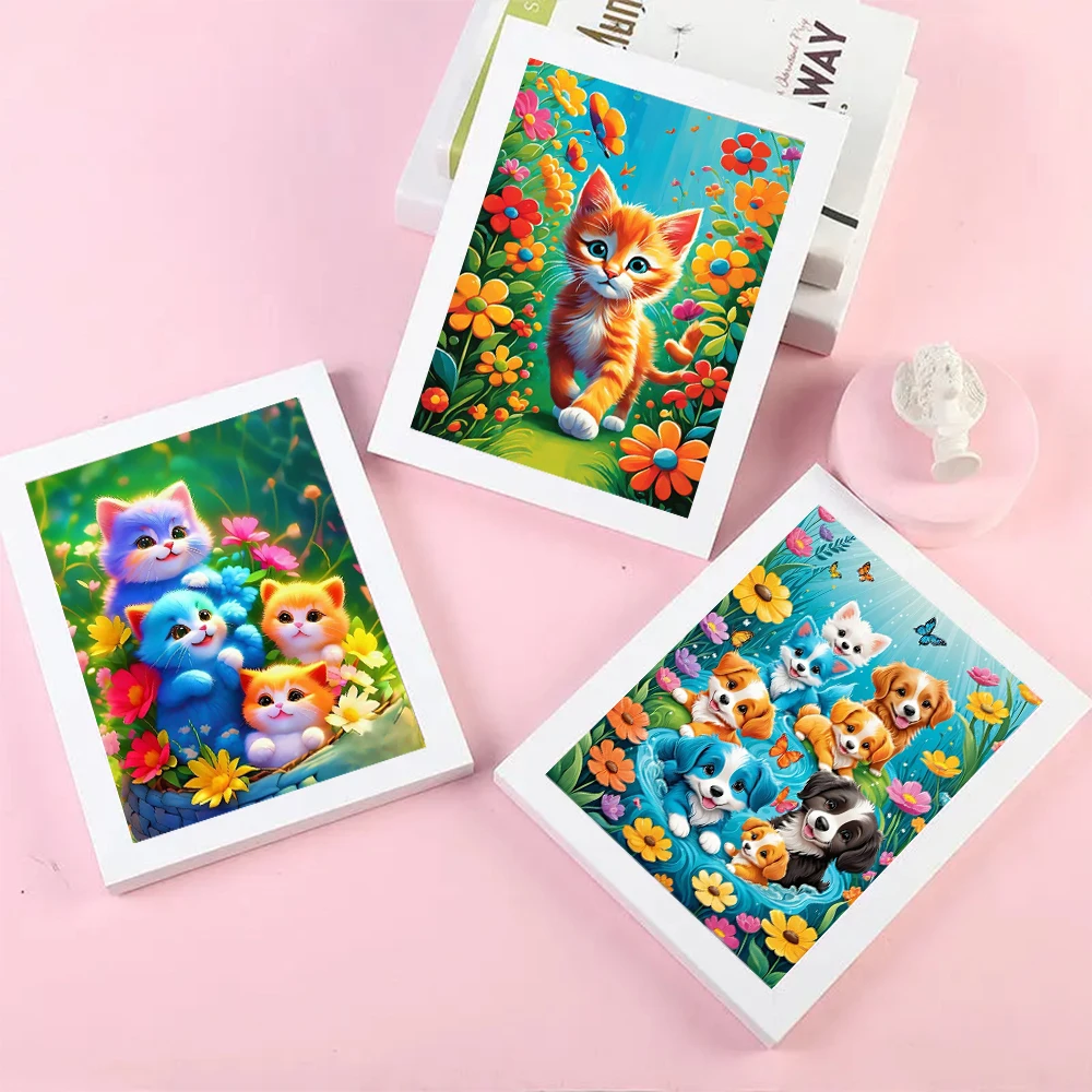 5D Diamond Cute Animals With Colorful Flowers Painting DIY Dog Cat And Rabbit Full Drills Mosaic Embroidery Cross Stitch Kits