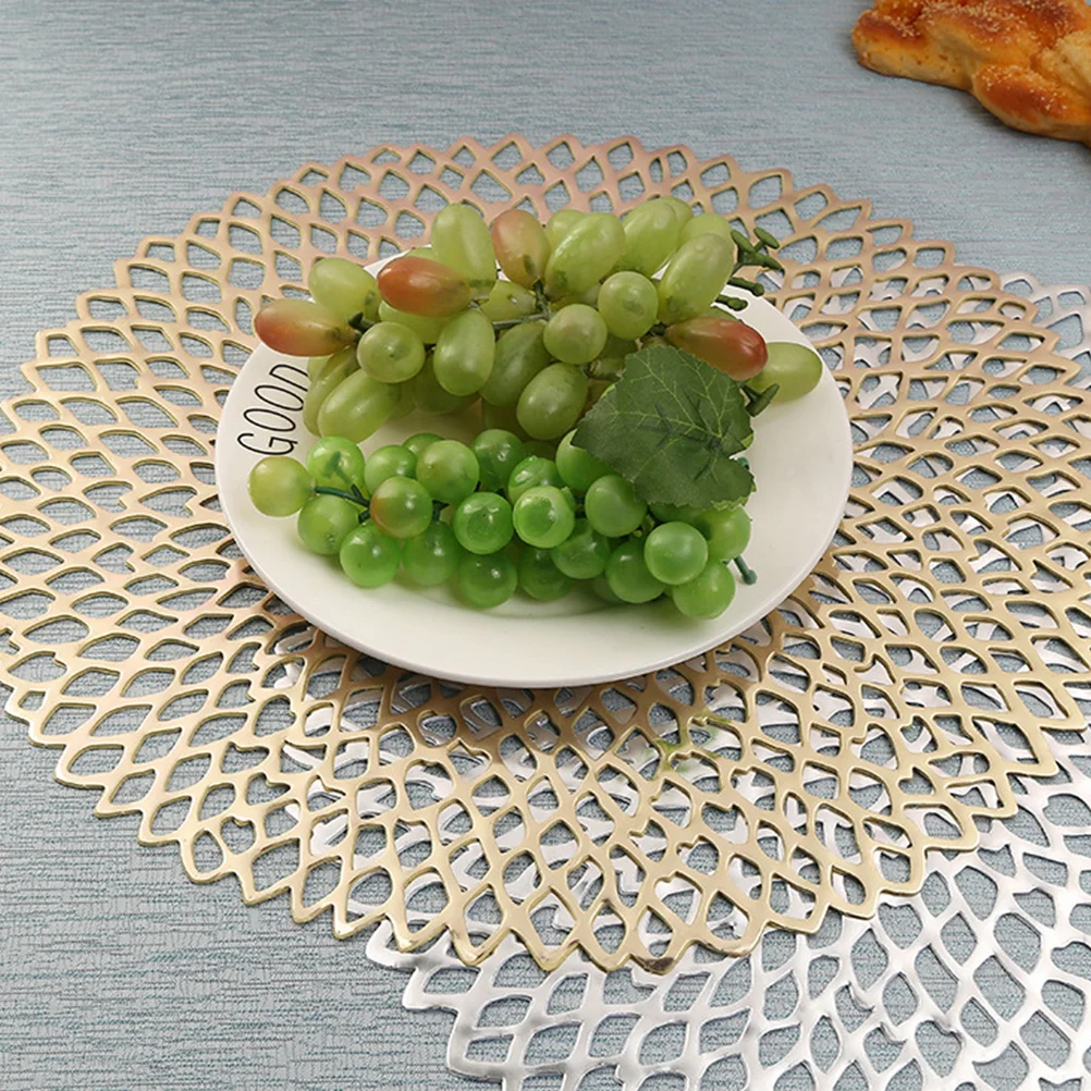 

2Pcs Golden PVC Creative Hollow-out Mesh Placemats Anti-scald Heat Insulation Pad for Dining Table Kitchen Household