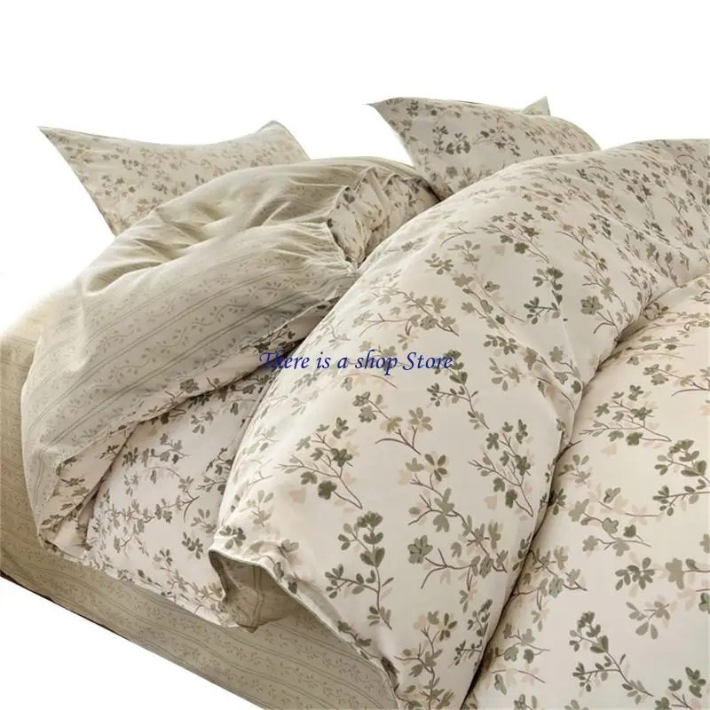 D0AD 4Pcs Brushed Cotton Bedding Collection Soft Sturdy Bedclothes Easy Caring