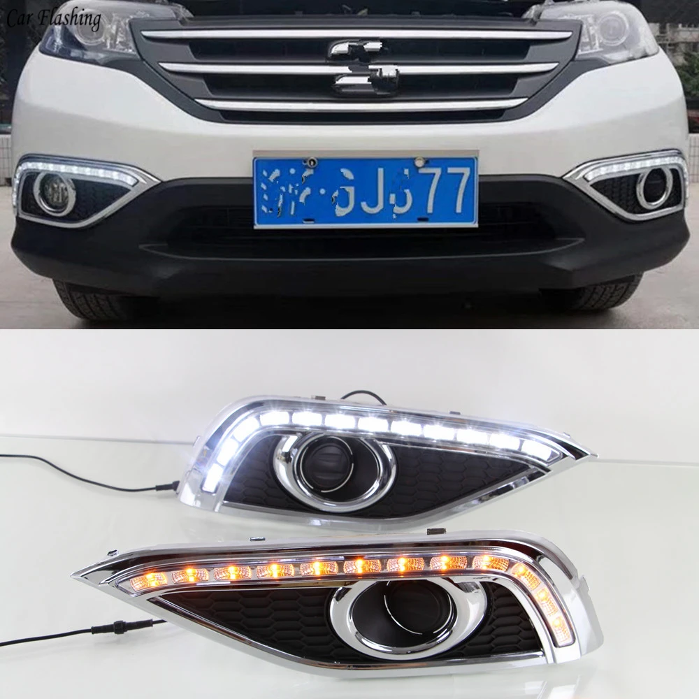 

2 Pcs Drl For Honda CRV CR-V 2012 2013 2014 Daytime Running Light Drl With Turn Signal Fog Lamp Relay Daylight