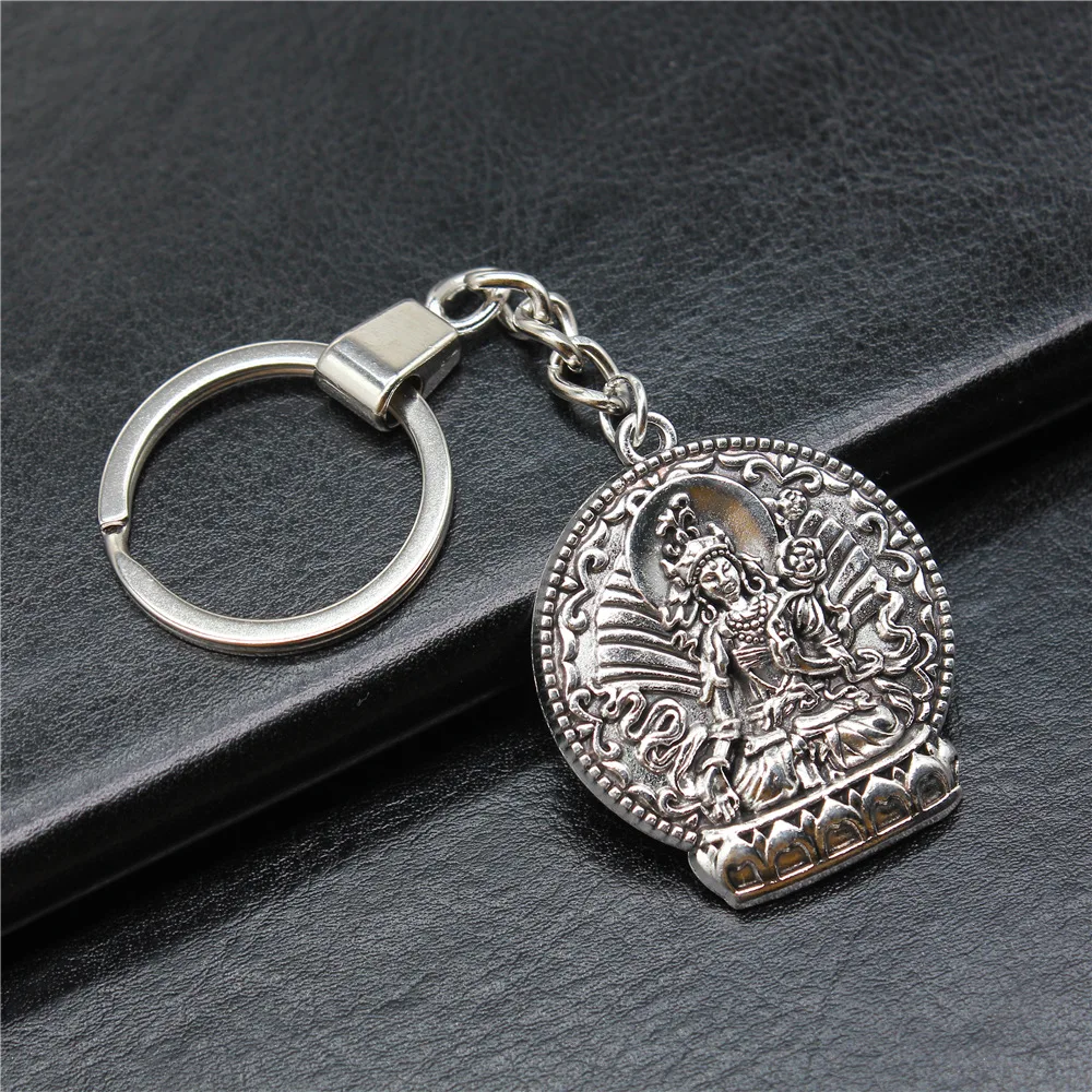 Souvenirs Gift Men Keychain 2 Colors 42x36mm Buddha Statue Pendant Keyring DIY Metal Holder Chain