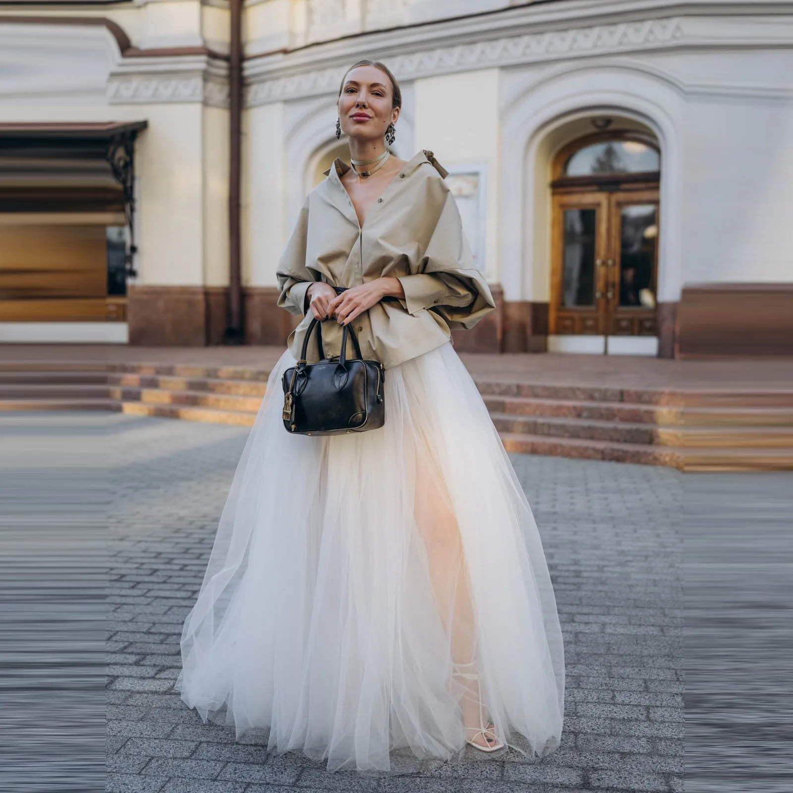 Ivory Tulle Maxi Skirt for Women Grand A-line Layered Balloon Skirts Semi-sheer Flowy Ruffle Prom Elegant Princess Party Bottom