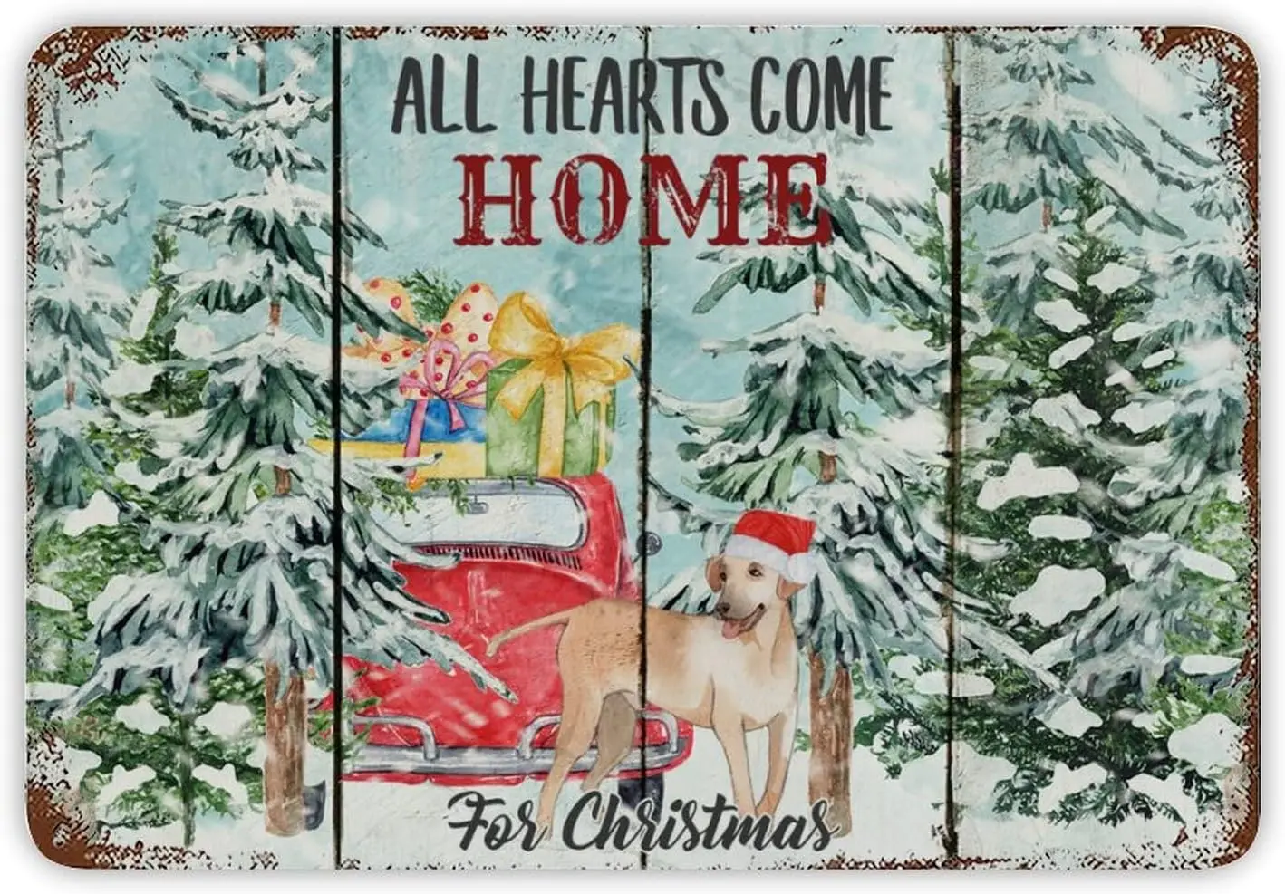 Christmas Tree Truck Tin Sign Christmas Indoor Decor Pet Dog Lover Metal Plaque Funny Graduation Gift Southern Style Art for Hom