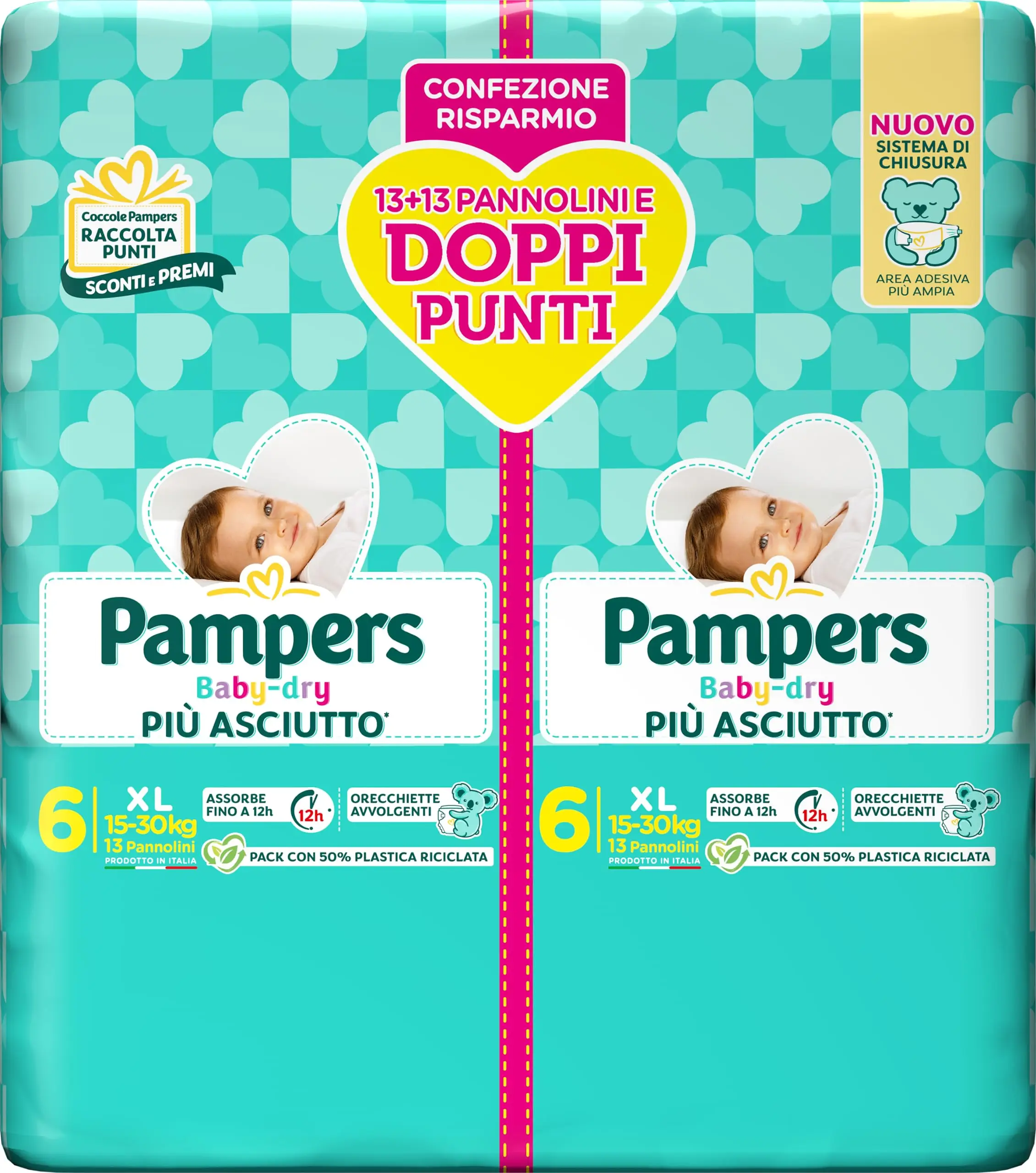 Pampers Baby Dry Extragrande, pacote duplo DWCT, tamanho 6 (15-30 kg), 26 fraldas