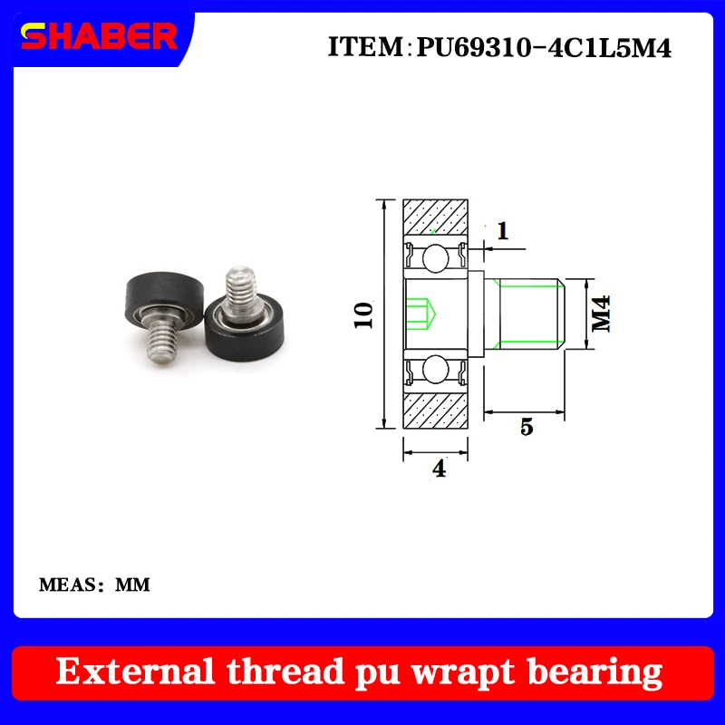 

Factory supply external screw thread polyurethane formed bearing PU69310-4C1L5M4 glue coated bearing With threaded guide wheel