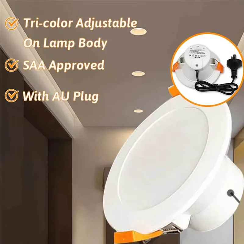 10W SAA-Australian Integrated Plastic Wrapped Aluminum Tube Light 3-Color Switch Dimmable LED Downlight