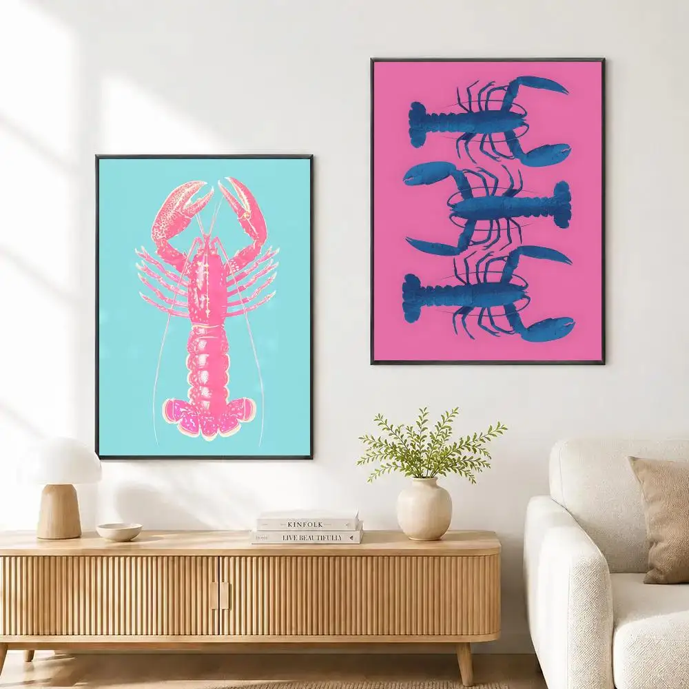 Colorful Sardine Lobster Fish Ocean Poster Decorative Wall Art Stickers Mural For Home Living Room Hallway Decor Gift