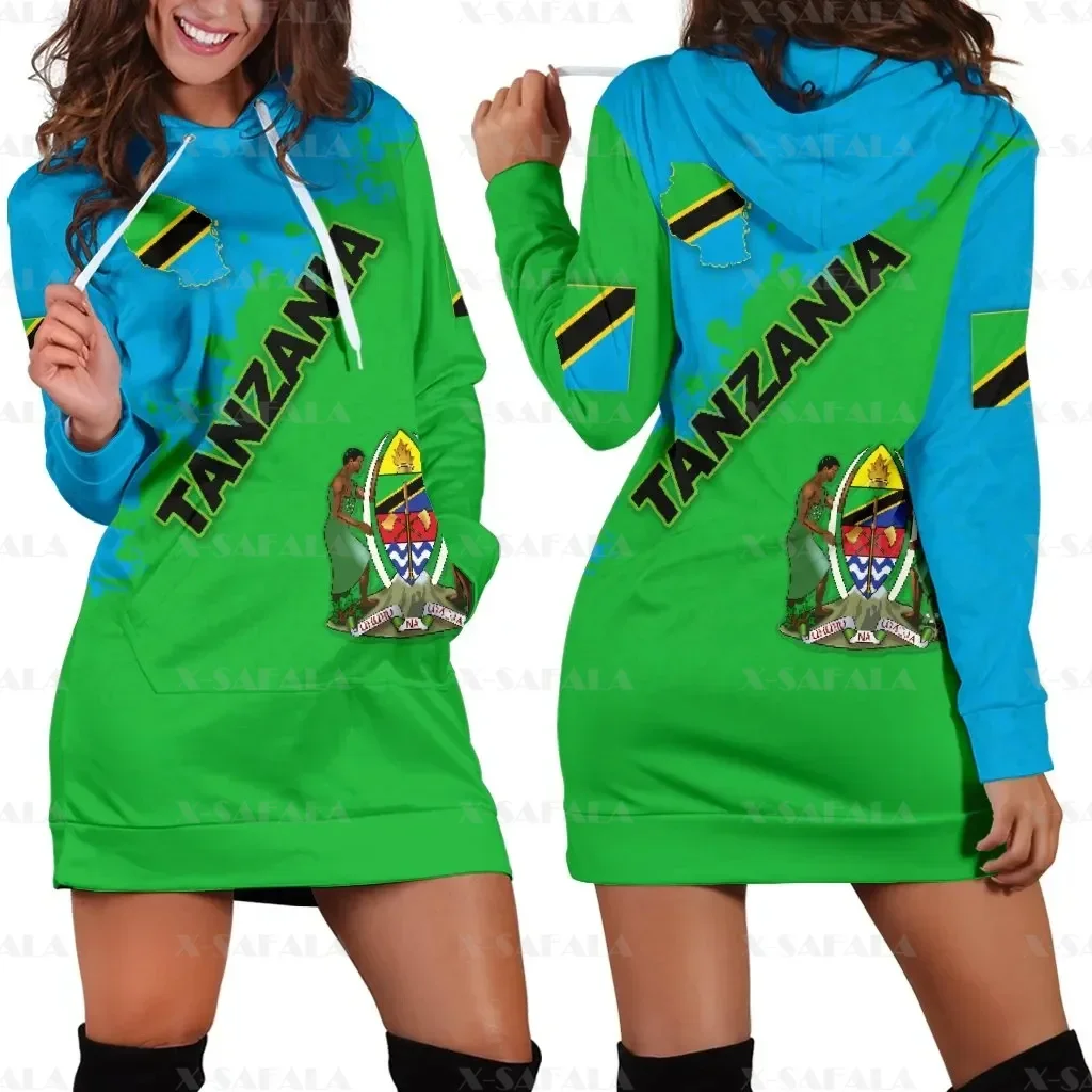 

Love Tanzania Country Flag New Harajuku Novelty 3D Print Autumn Hoodies Dress Women Casual Wear Long Sleeve Hooded Dress-1