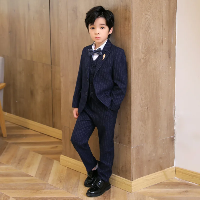 OLEKID Children Boys Wedding Suit Kids Boys Blue Striped Blazer 5/6 Piece Suits 1-10Y Boys Child Suit Elegant Boys Kids Costume