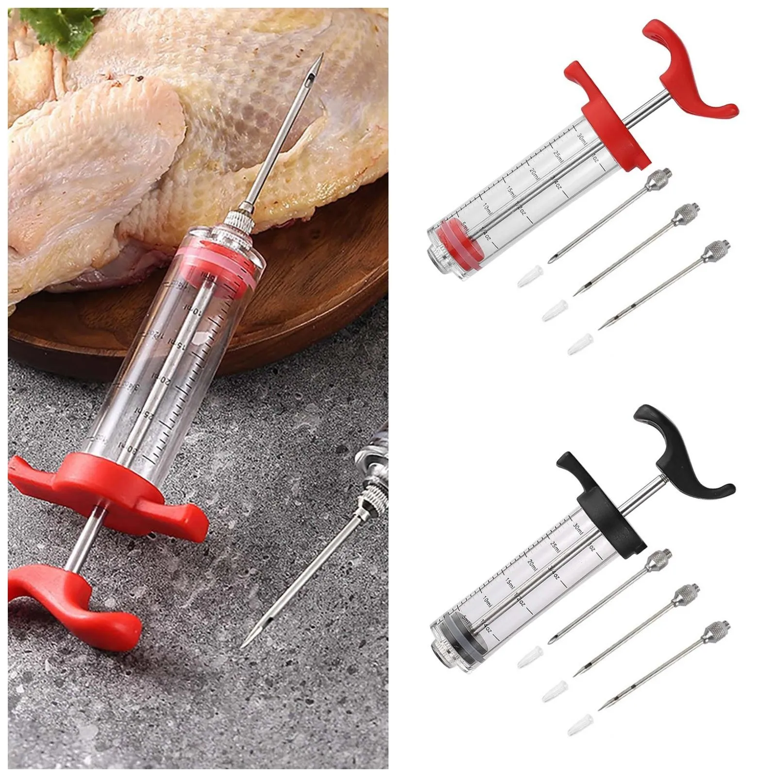 

Meat Injector Syringe With 3 Marinade Injector Needles For Bbq Grill Turkey Injector Kit Seasoning Syringe Kitchen Catering Tool