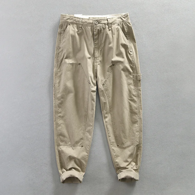 Khaki Harem Pants for Men 2023 Spring New Male Prue Cotton Oversized Elastic Waist Trousers Smart Casual Daily Cargo