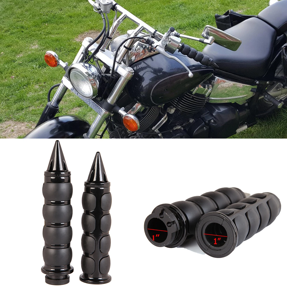 

1" 4-Ring Air Cushioned Hand Grips w/ Throttle For Harley Honda Kawasaki Suzuki Yamaha Bikes Cruiser Chopper Custom