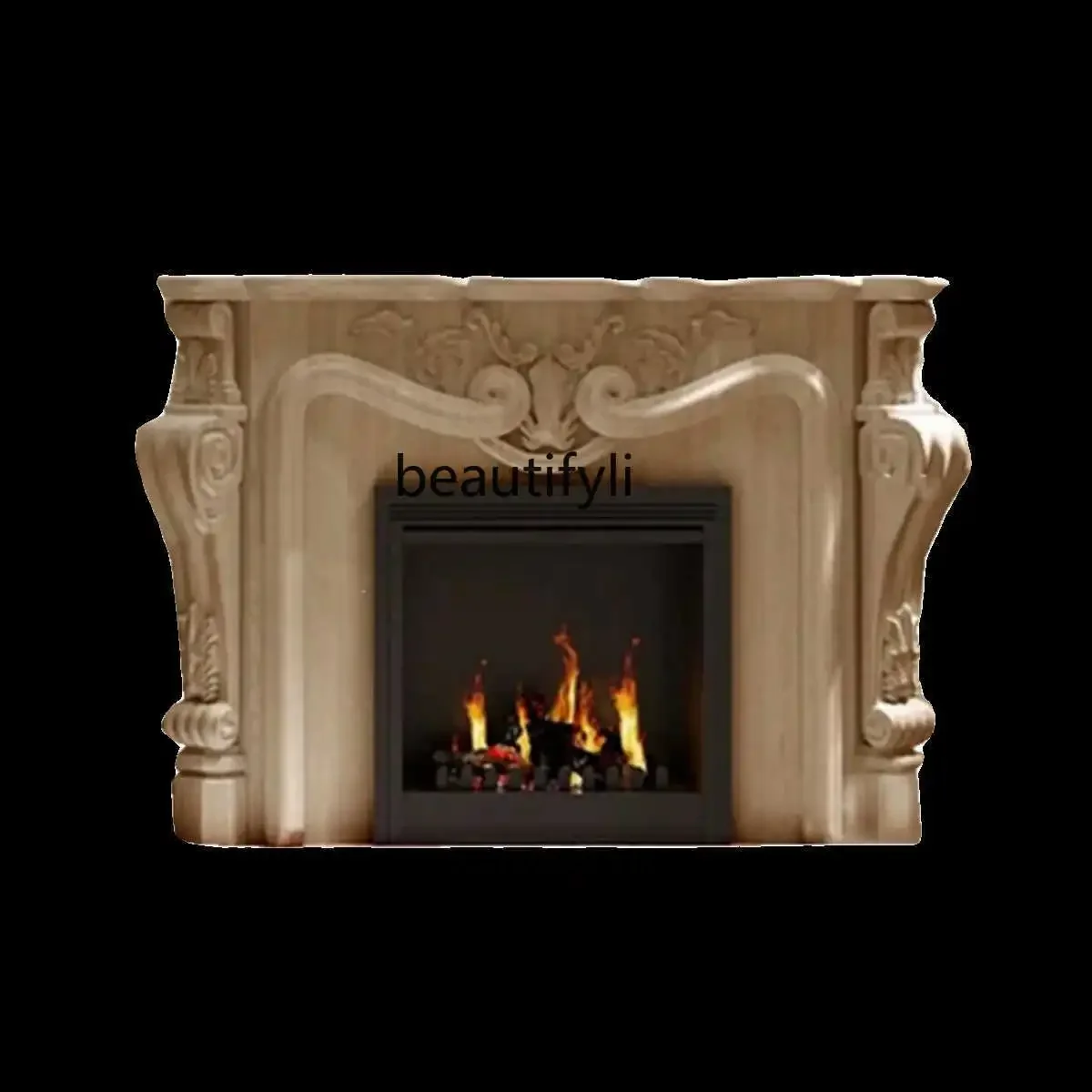 

American hand-carved solid wood classical fireplace cabinet living room French background wall porch cabinet art display cabinet