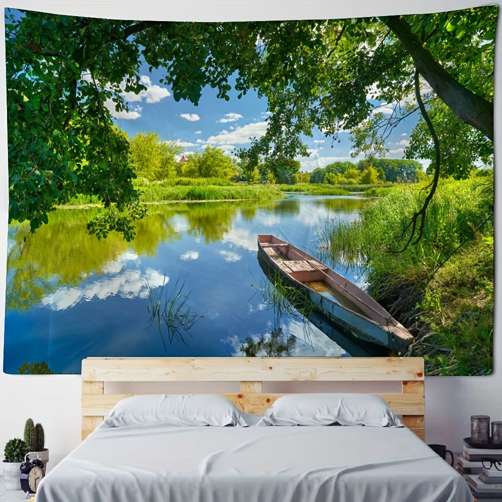 Enchanting Forest & Lake Landscape Tapestry - Vibrant Polyester Wall Hanging for Living Room, Bedroom, Office Decor | Includes