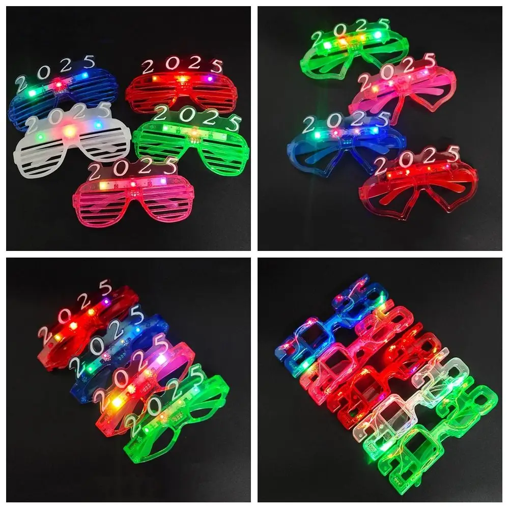 Number Letter 2025 Happy New Year Glow Glasses Light Up Photographic Ornaments 2025 LED Glow Glasses Plastic Colorful