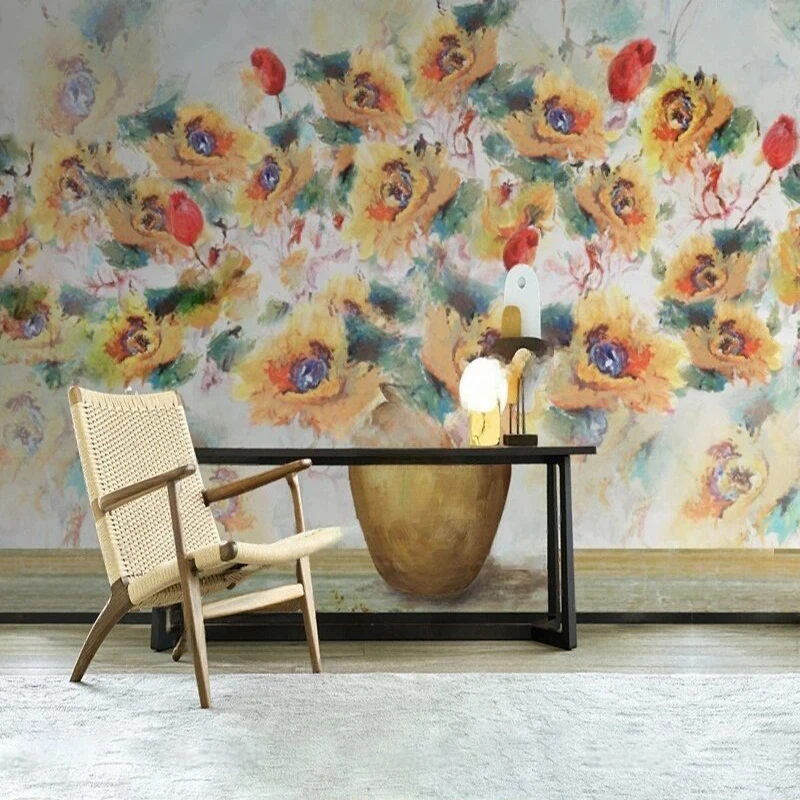 MU8918 Nordic light luxury The golden bottle flower language TV sofa bedroom background wall paper mural