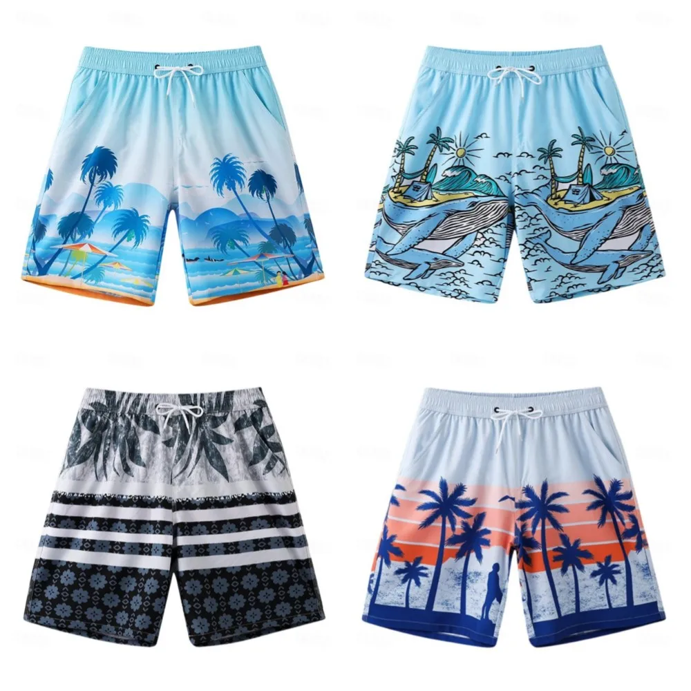 2026 Summer Coconut Tree Printed Quick Drying Loose Beach Shorts Beach Vacation Hawaii Parent Child Shorts FamilyMatchingkids