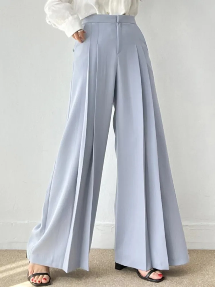 

Ele High Waist Wide Leg Suit Pants Women's Floor Length Draped Design Versatile Autumn Winter Korean Sle Casual Pants