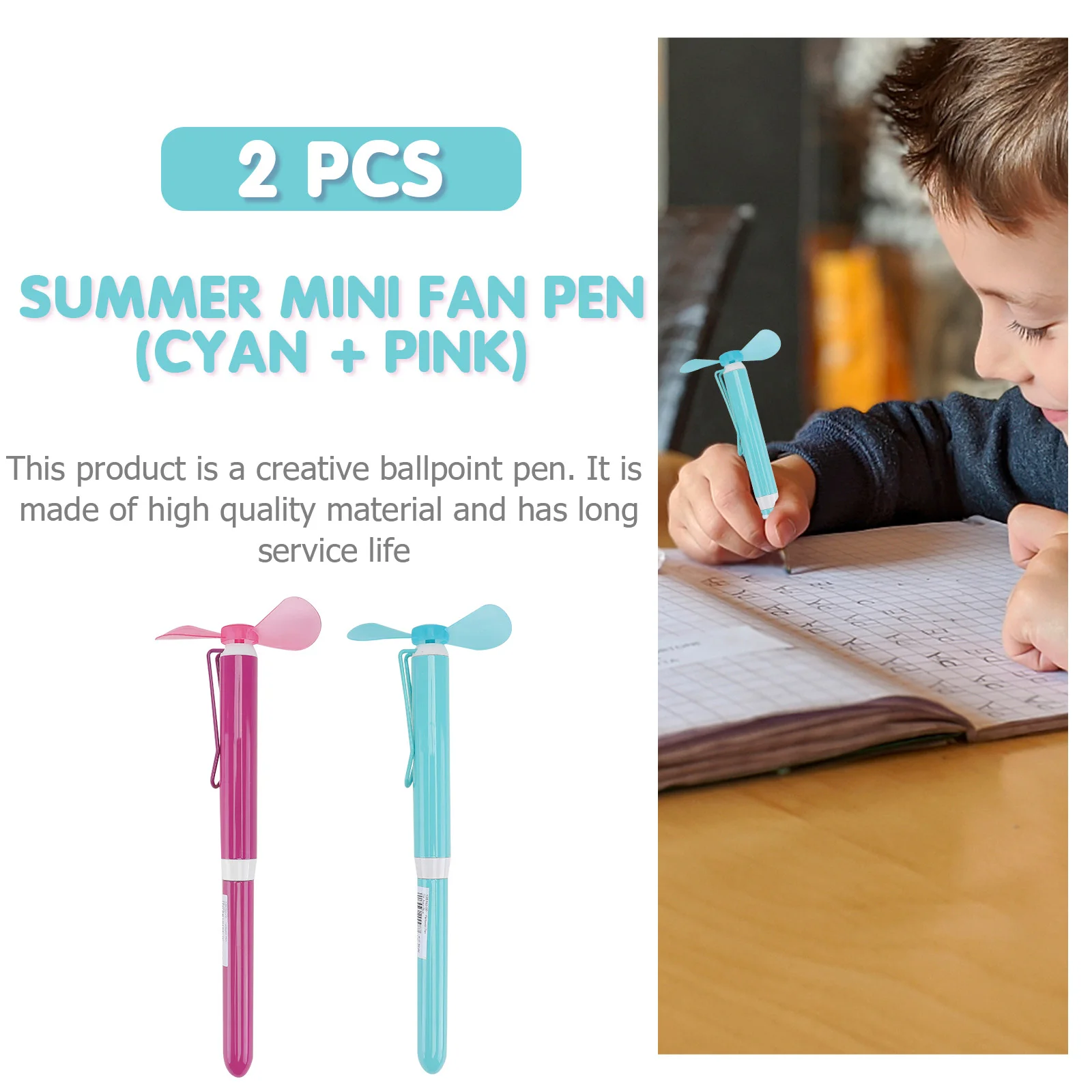 

2 Pcs Mini Fan Pen Work Pens Shaped Ballpoint USB Metal Colored Multifunctional Desk Office Nurse