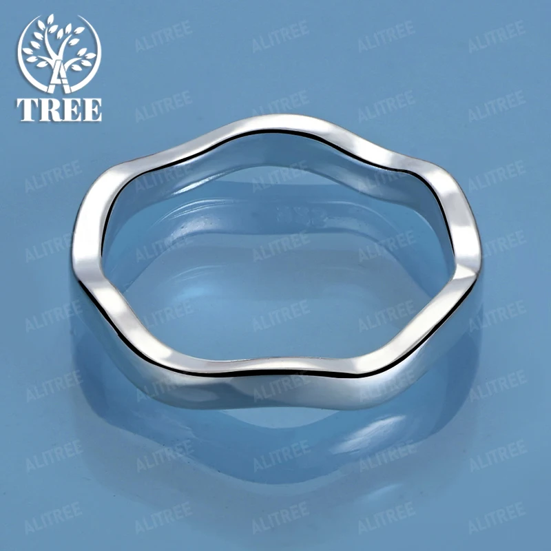 

Size 7-10 925 Sterling Silver Wavy Ring For Men Women Birthday Anniversaries Party Simple Plain Circles Fine Jewelry Accessories
