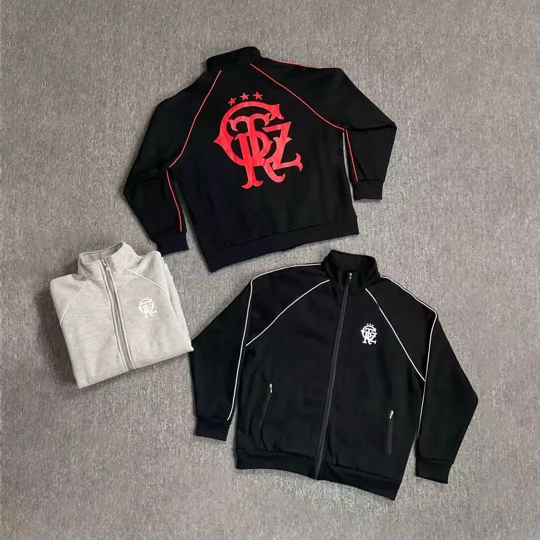 

American Street Sle Hoodie Devil Island Print Zipper Stand Collar Men's High Street Open Cardigan Women's Trendy Brand