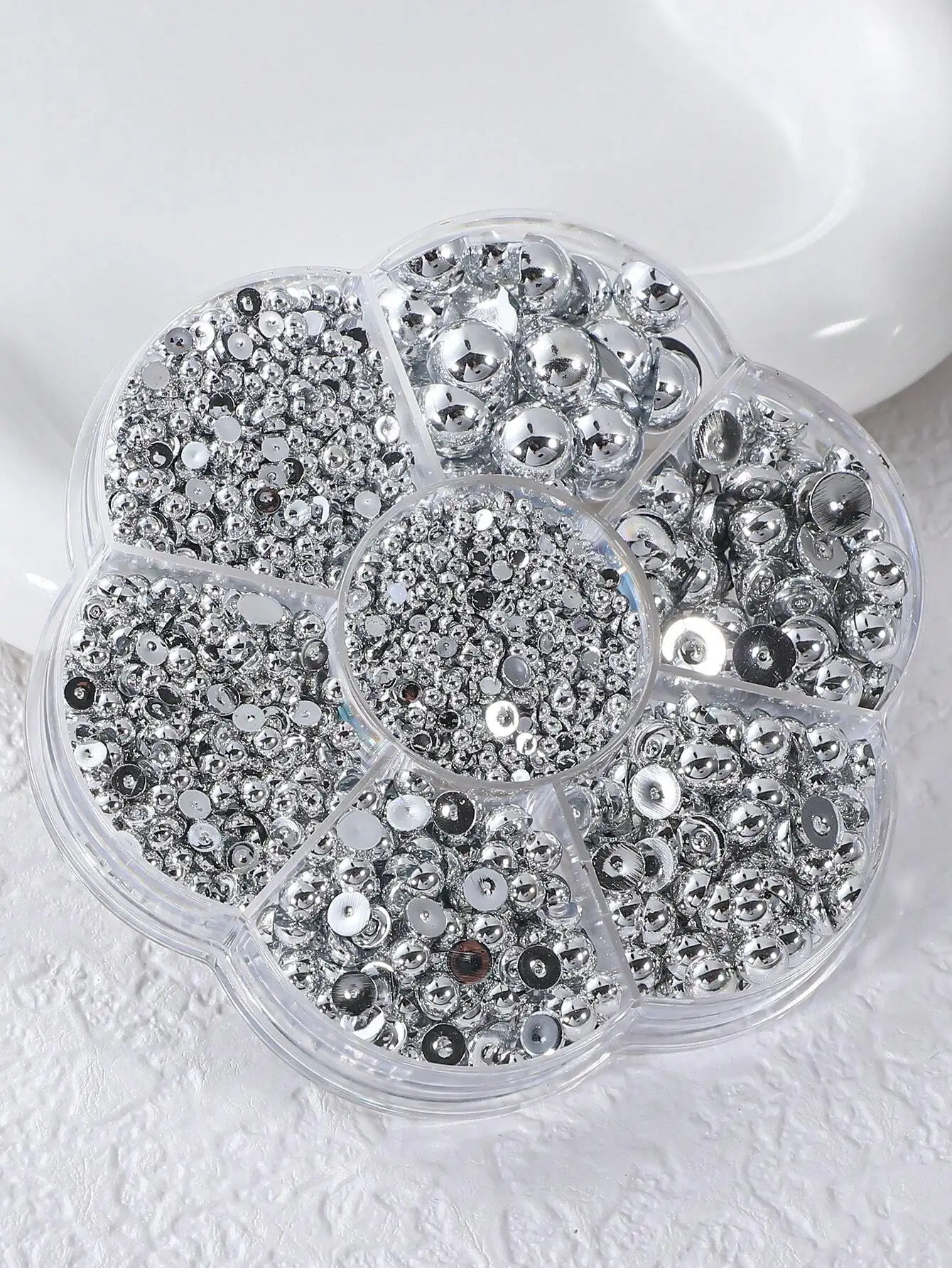 

2000Pcs/Box Golden Faux Pearl Nail Art Decoration, Plum Blossom Shaped Half Round, Different Sizes. DIY Nail Jewelry, Charms & Gems. Essential Nail Supplies.