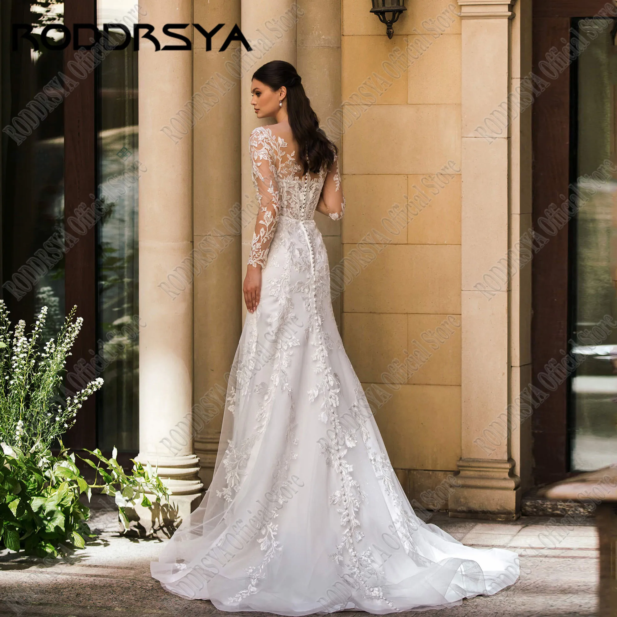 RODDRSYA Lace Mermaid Wedding Dresses Appliques O Neck Bride Gown Long Sleeve Boho Bridal Dress Customized vestidos de novia image 3