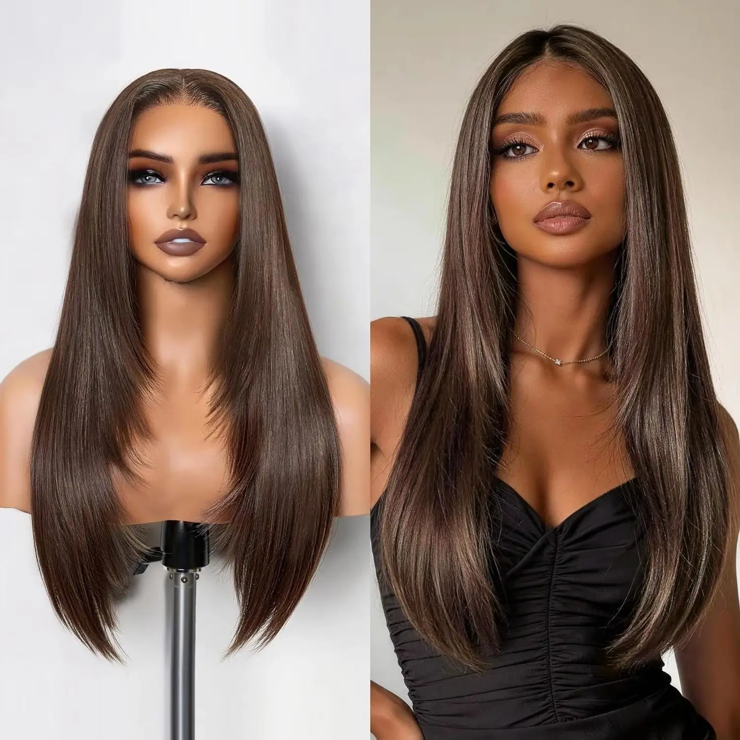 Chocolate Brown Bone Straight 200% High Density 40 Inches Long-length 13x6 13x4 HD Transparent Lace Frontal Wig Human Hair Wigs #4 Dark Brown For Women Brazilian Hair Pre Plucked