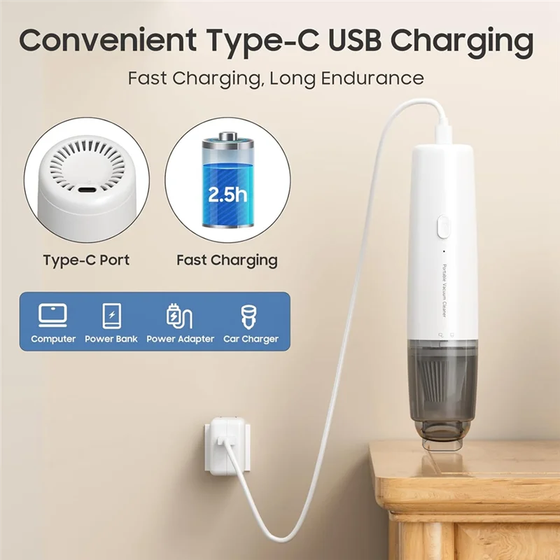 B07B-For Car Handheld Cordless Vacuum Cleaner 13000 PA Suction Power, Portable Mini Vacuum For Car Home Office And Pet Hair Blac