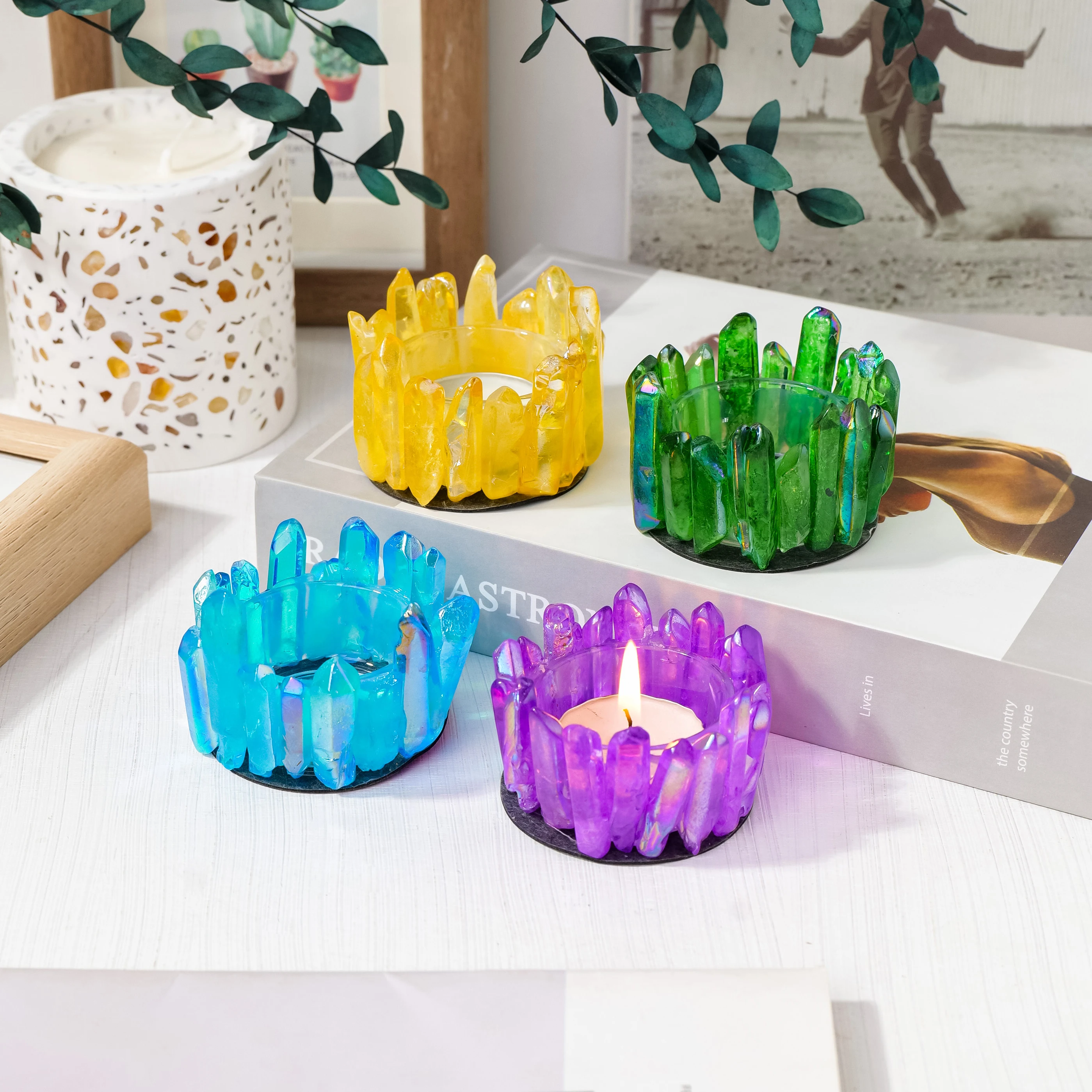 1PC Natural Crystal Electroplating Color Clear Quartz Point Gemstone Candlestick Home Decor Candlesticks For Candle Parties