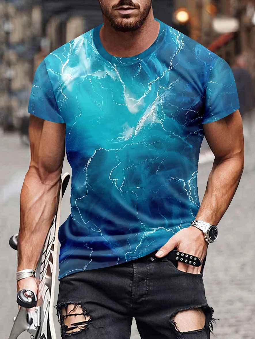 

Men's Lightning 3D Print Loose Fit Novelty T-Shirts Short sleeve tee Round Neck Fashion Harajuku Street t shirt Men's clothing