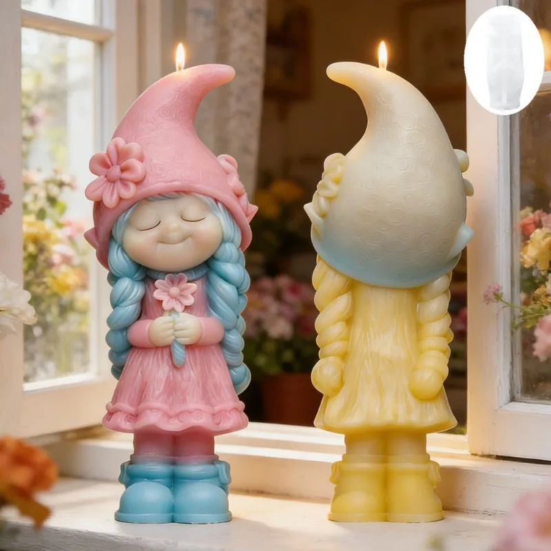 Hooded Twist Braided Girl Silicone Mold Cartoon Cute Flower Girl DIY Scented Candle Diffuser Stone Mold Cake Decorating Tools