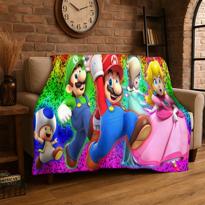 HD Cute Cartoon M-Mario Game Flannel Throw Blanket,Warm Cozy Blanket for Bed,Sofa,Couch,Bedroom,Living Room,Office,Camping Gift