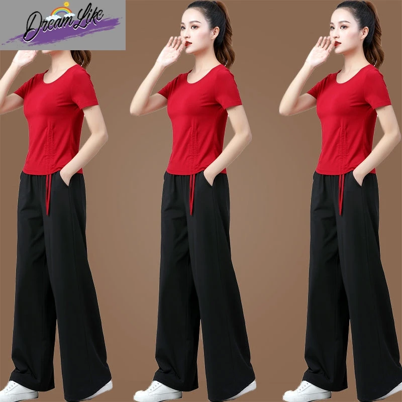 

Summer New Faion Square Dance Set Women's ort Sve Sport Fitn Opera Dance Clothes Cotton Tee-acetate Fiber