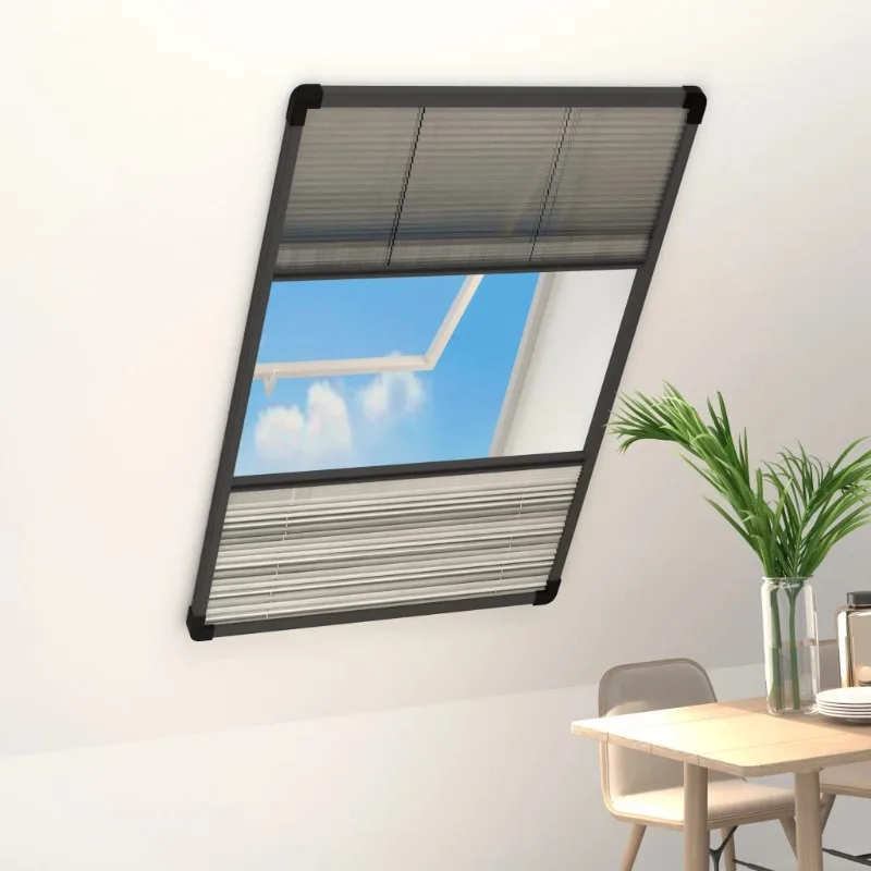 Mosquitera plisada con toldo de 80×160 cm, marco de aluminio antracita para ventanas de techo, antiinsectos y protección solar
